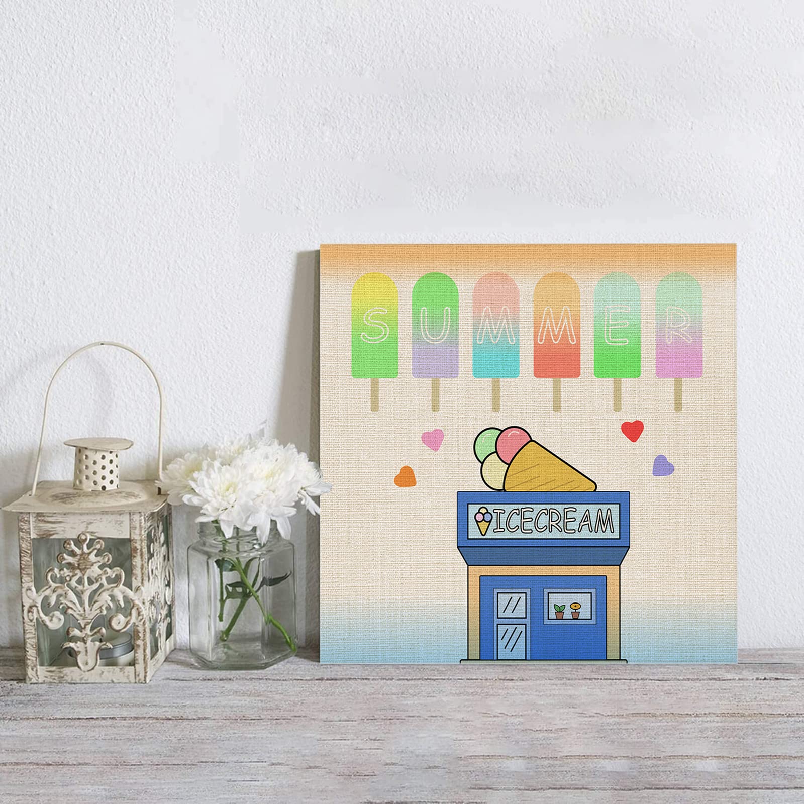 MuswannaA Canvas Prints - Sweet Ice Cream Summer Wall Art Painting for Bathroom & Living Room Decor | Stretched & Framed Ready-to-Hang Picture | Perfect for Cold Drink Shops, Cafes & Home Decoration
