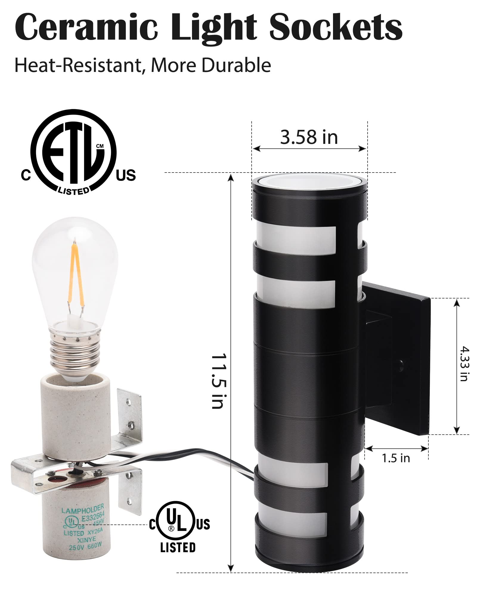 JACKYLED Outdoor Wall Sconce - Waterproof Black Wall Light Fixture (2 Pack) - ETL Certified for Porch, Patio & Garden - Perfect for Entryway Lighting and Backyard Ambience