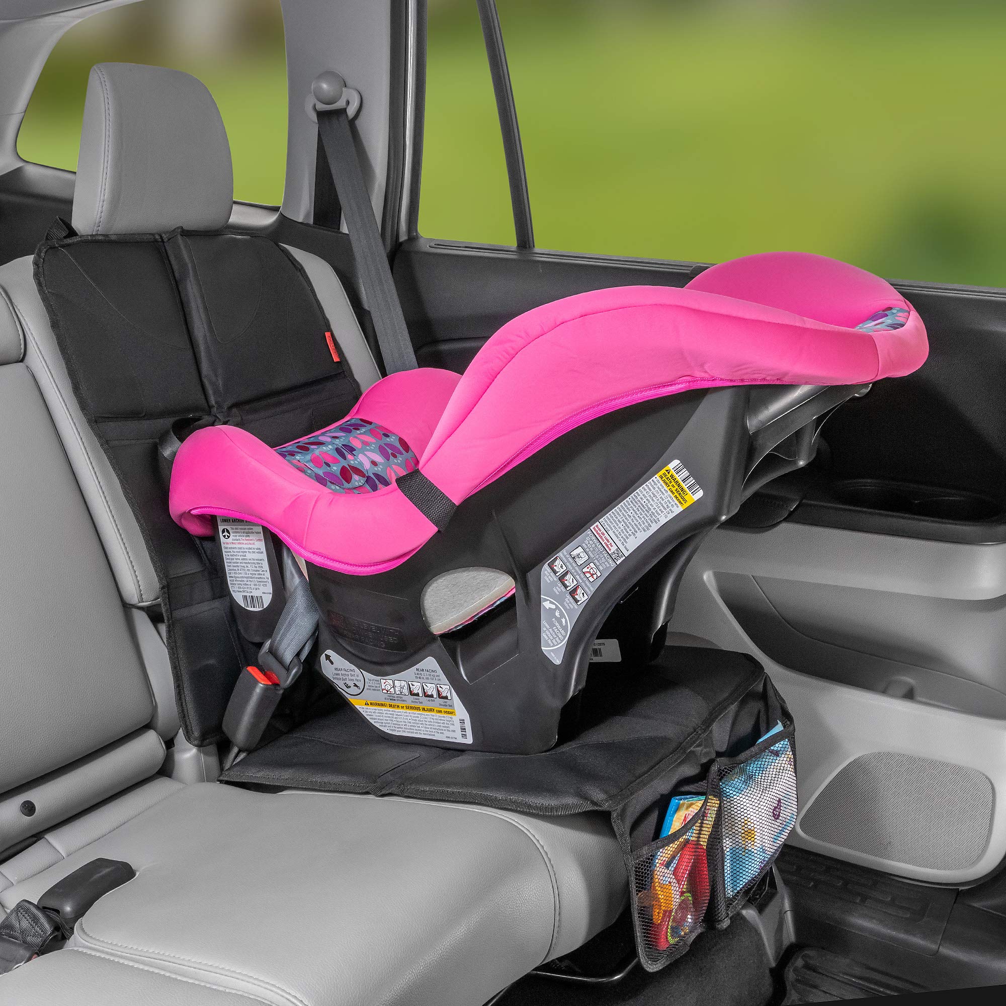 Lusso Gear 2 Pack Waterproof Car Seat Protectors (Black) + Baby Backseat Mirror for Car - Premium Oxford Fabric Protector for Leather & Fabric Seats - Travel Essentials for Family Road Trips & Daily Commutes