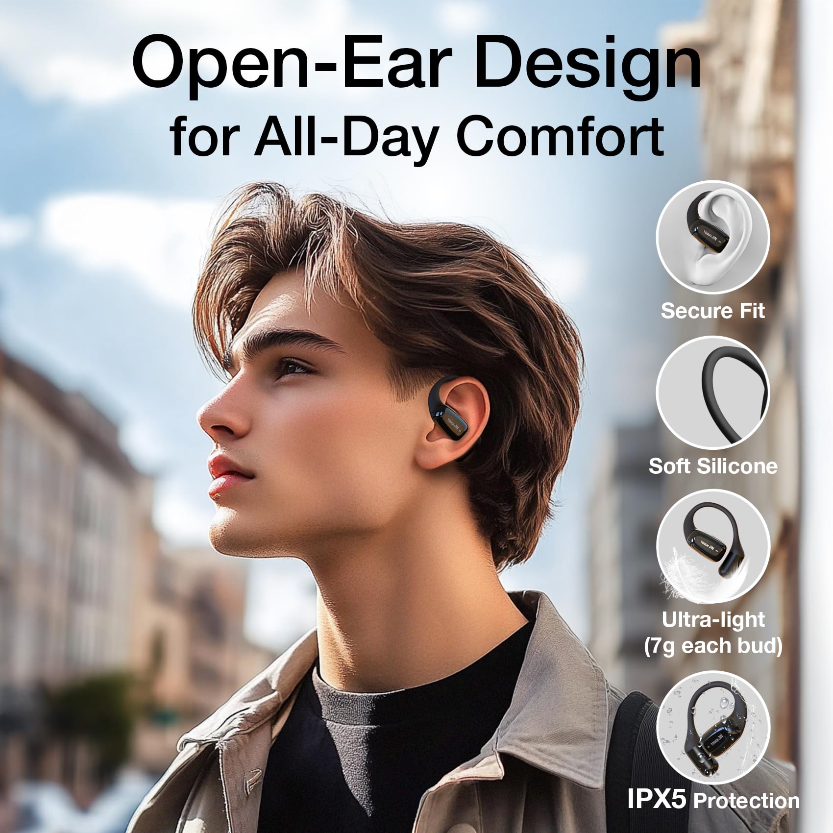 OpenPro Open Ear Bluetooth Headphones - Wireless 5.4 Earbuds with Earhooks, Lightweight & Comfortable, 32H Battery Life, Dual Mic Noise Cancelling, IPX5 Sweatproof for Running, Walking, Workout, Cycling & Outdoor Sports