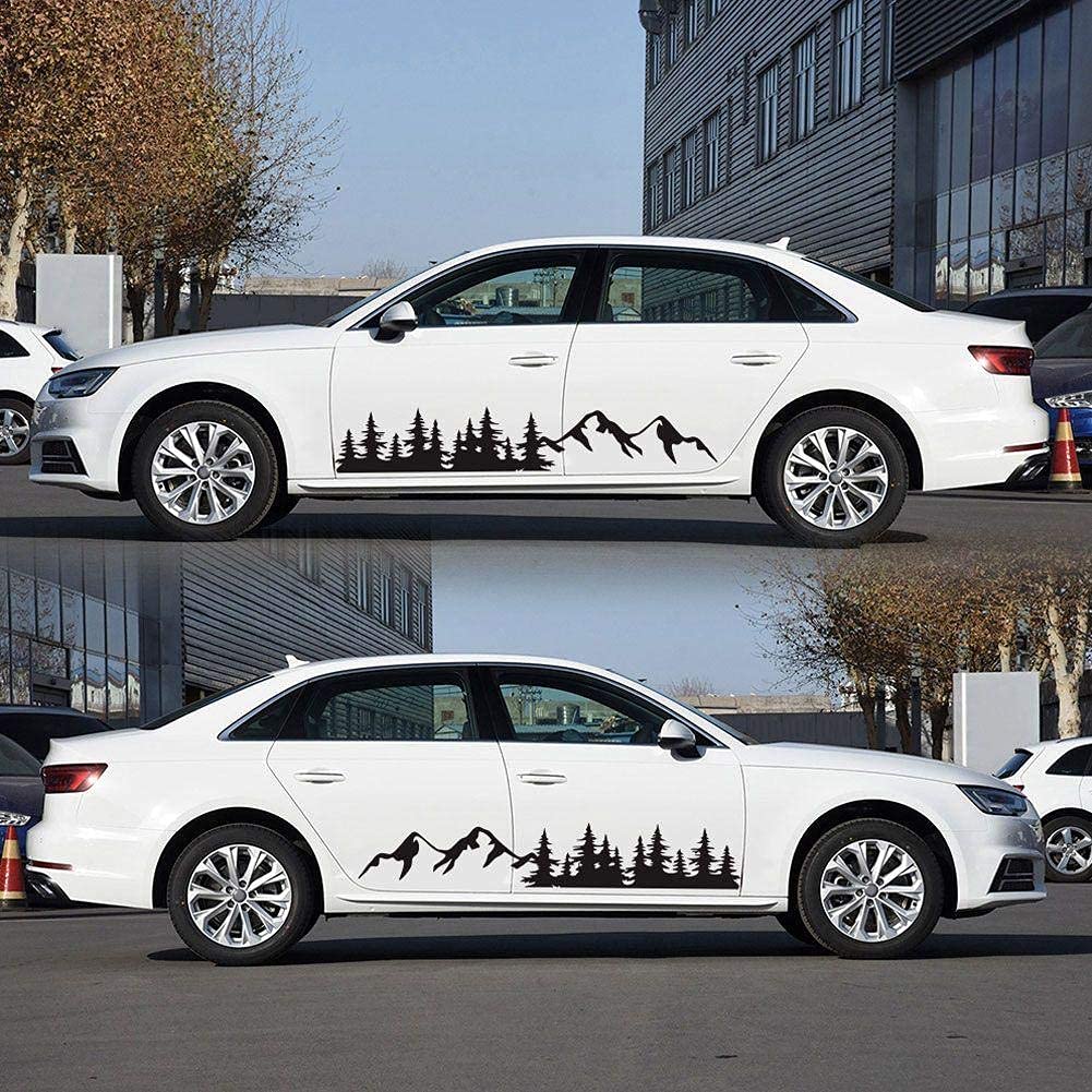 2-Pack Black Mountain Tree Forest Vinyl Car Decals - Waterproof Stickers for RV, Truck, Camper & Trailer Windows - Perfect for Outdoor Enthusiasts & Road Trips
