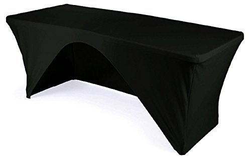 Stretchable Elastic Tablecloth for 6ft Rectangle Tables - Fits Lifetime, COSCO & Mainstays Folding Tables - Heavy Duty Wrinkle Resistant Spandex Fabric - Black - Perfect for Parties, Weddings & Outdoor Events