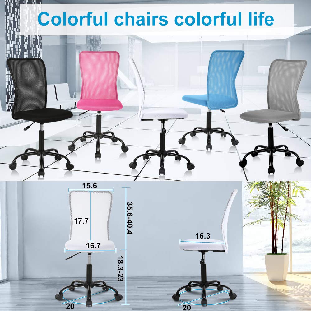Ergonomic Home Office Chair - Adjustable Height Mid Back Mesh Computer Desk Chair for Students & Professionals - Modern No Armrest Rolling Swivel Task Chair (White) - Perfect for Small Offices, Gaming & Remote Work