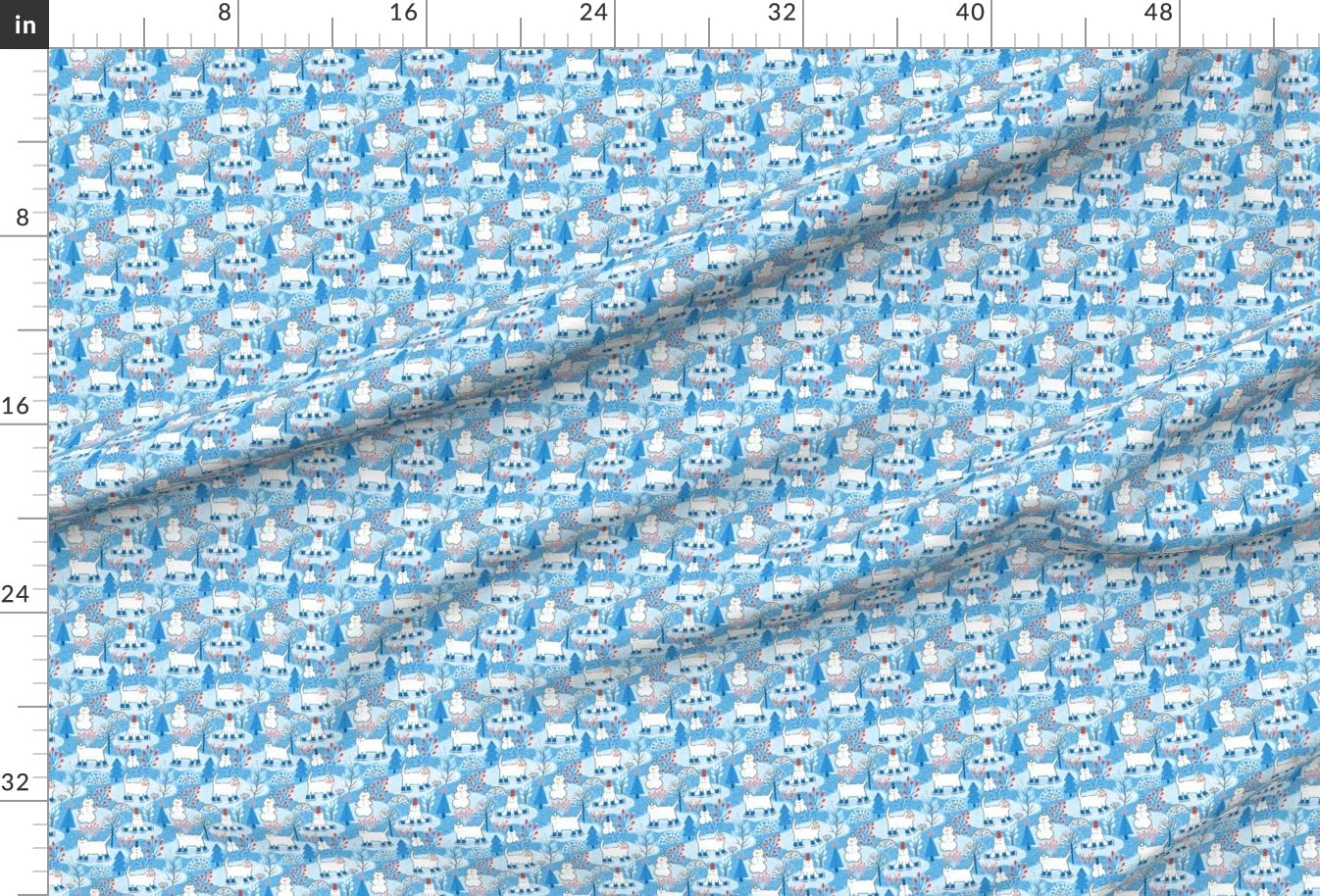 Cute Winter Cats Printed Satin Fabric Fat Quarter - Premium Spoonflower Fabric for Sewing, Lining, Apparel, Fashion Blankets & Home Decor - Perfect for DIY Crafts, Quilting, and Holiday Decorations