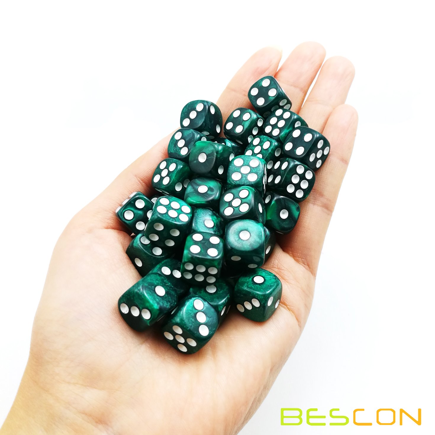 Bescon 12mm Six-Sided Dice Set - 36 Marble Green D6 Dice in Brick Box | Perfect for Board Games, RPGs, Math Education & Casino Night