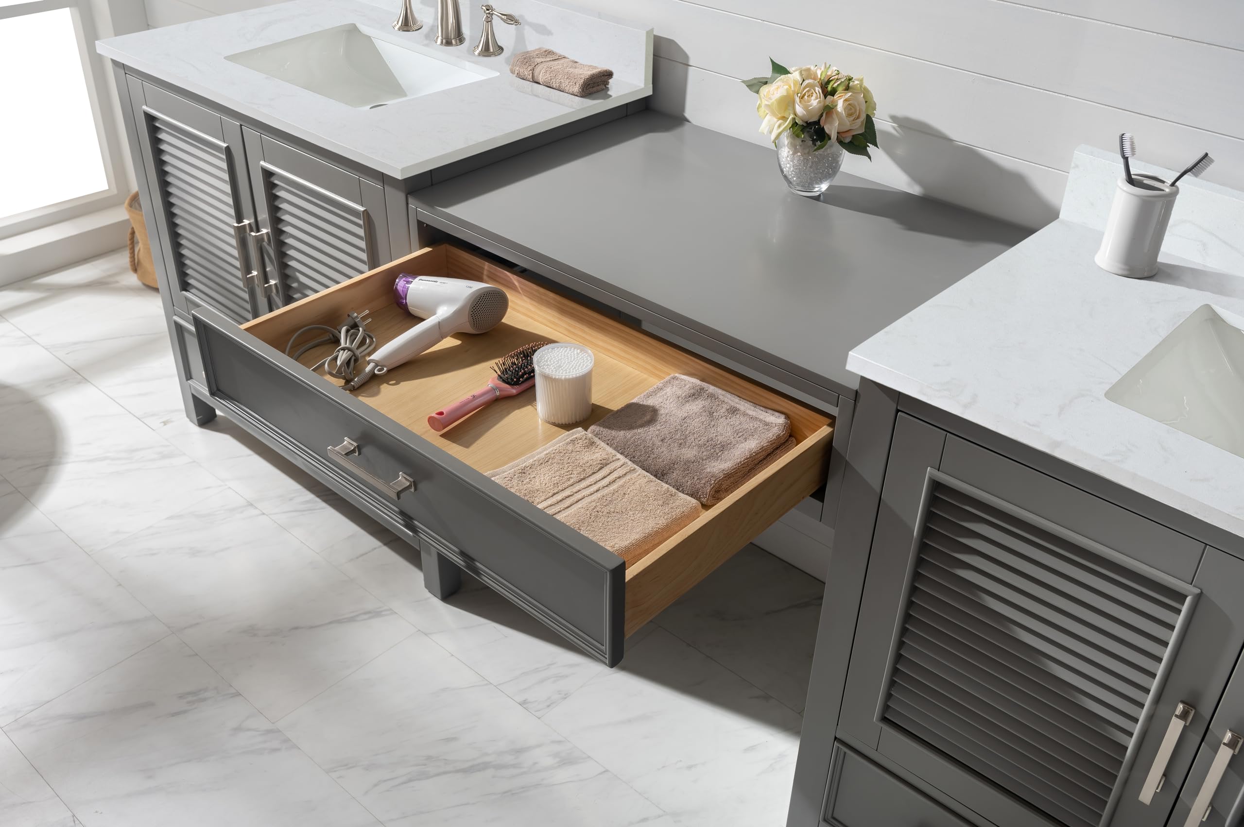 Design Element ES-102MC-GY 102-Inch Gray Bathroom Vanity with Sink - Modern Double Sink Vanity for Master Bathroom & Powder Room Remodel