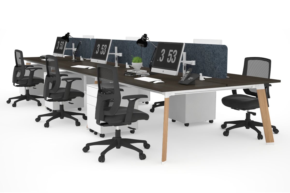 6-Person Workstation with Wood Imprint Frame - 1200L x 700W Office Desk for Collaborative Workspaces & Team Meetings