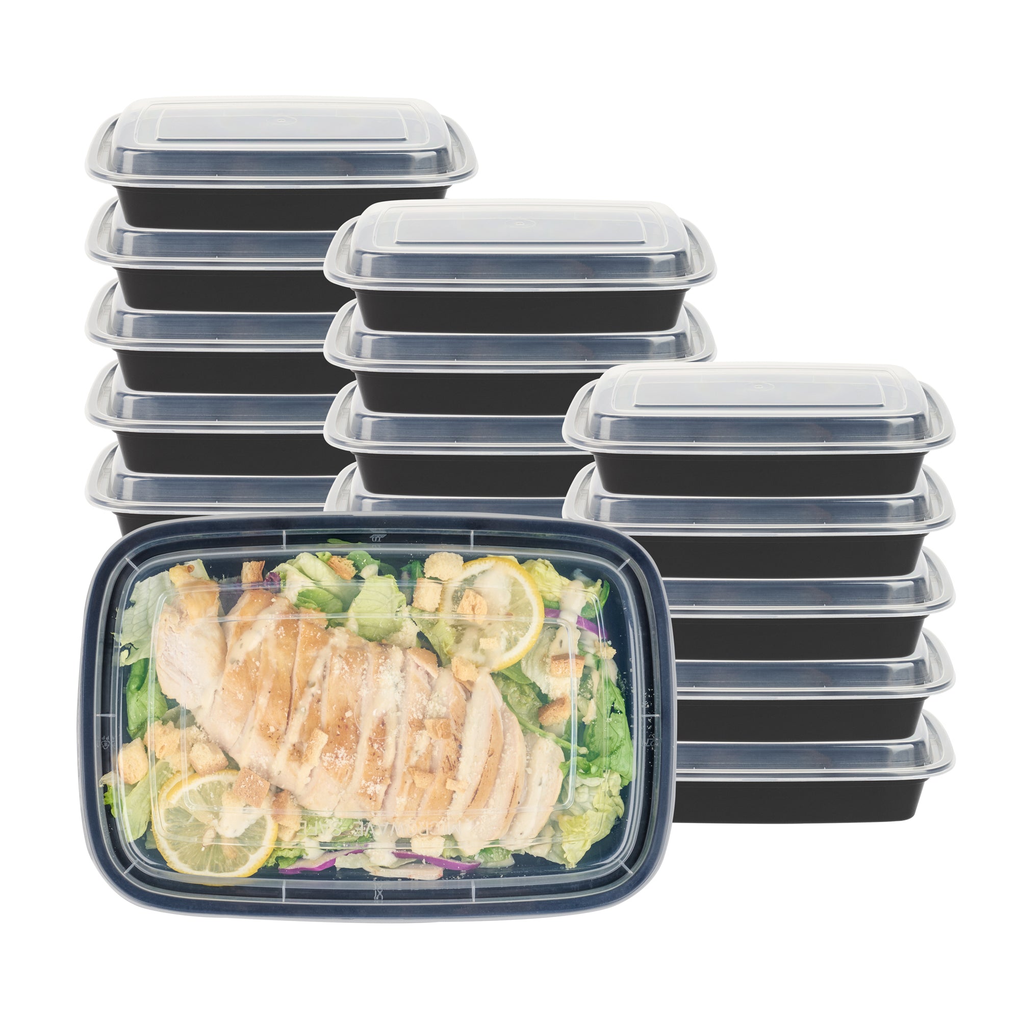 28 oz Black Plastic To Go Containers with Clear Lids - 50 Pack, Microwave Safe Food Storage Boxes (8.75