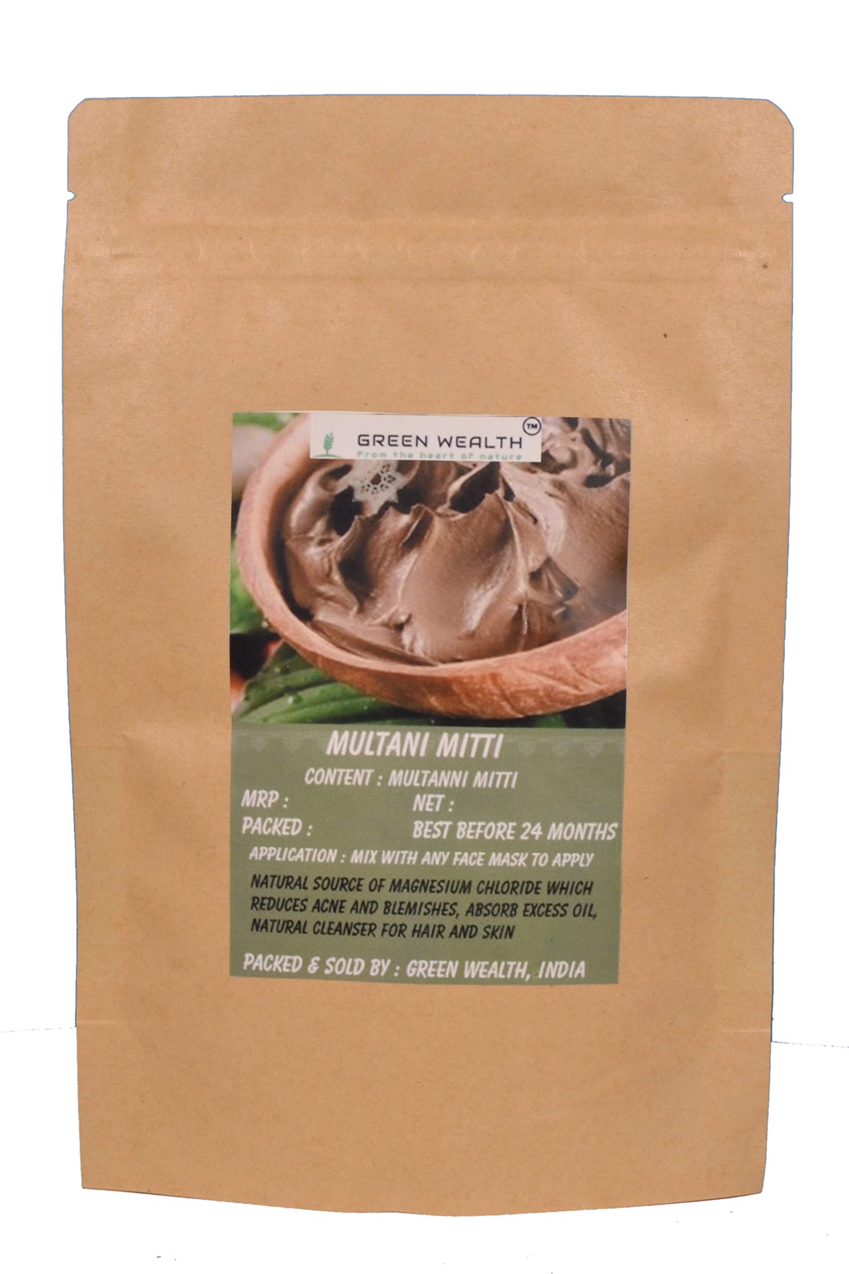 Green Wealth Multani Mitti Powder - 200g | Pure Clay for Skin Care, Face Mask & Hair Treatment | Natural Beauty & Detox Solution