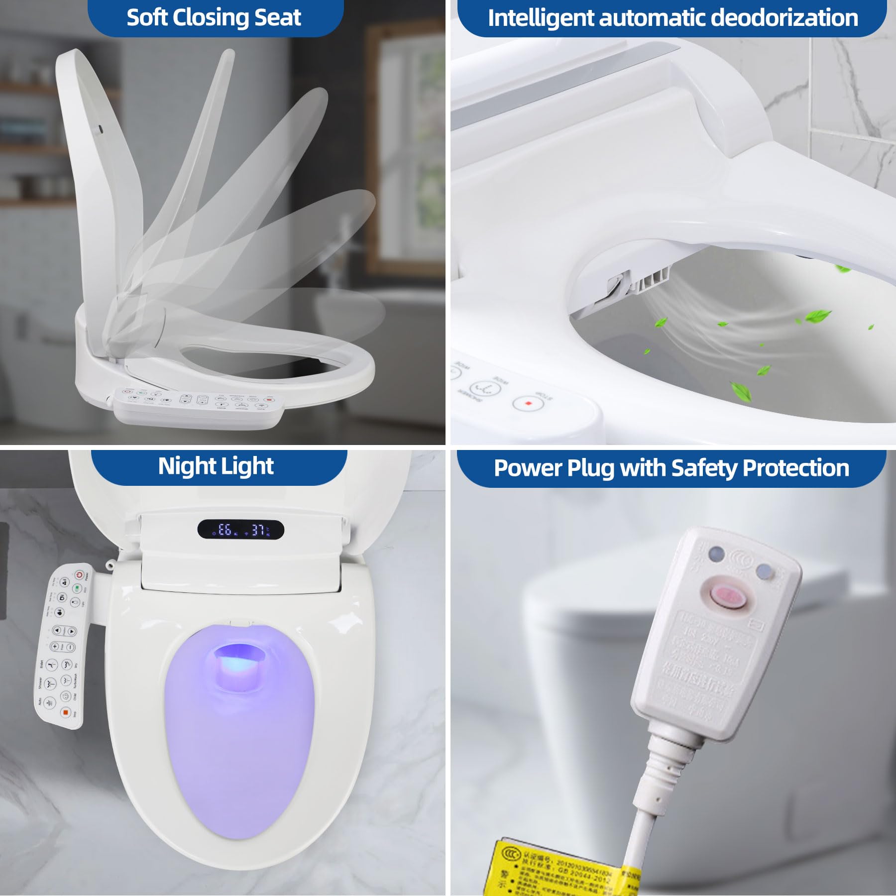 Smart Heated Bidet Toilet Seat Round - Unlimited Warm Water, Vortex Wash, Warm Air Dryer, Rear/Front Wash & LED Light - Perfect for Modern Bathrooms & Luxury Home Upgrades