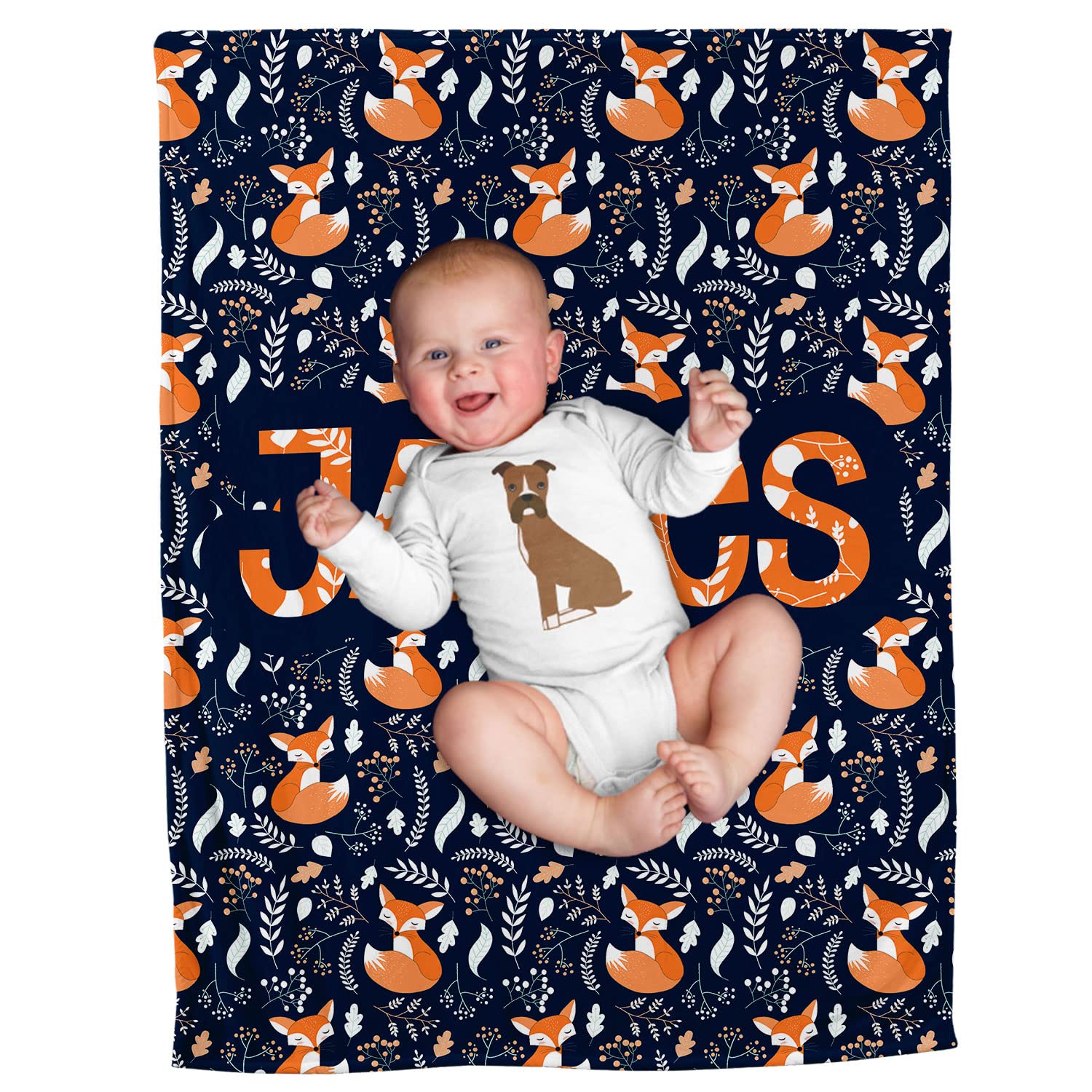 **Personalized Baby Blanket for Boys - Custom Fox Design, Super Soft Fleece, 30