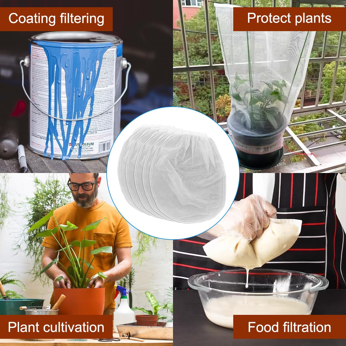 6-Pack 5 Gallon Paint Strainer Bags - Fine Mesh White Filter Bags with Elastic Bucket Top for Painting, Gardening & Hydroponics | Paint Filtration, Nutrient Mixing, DIY Projects