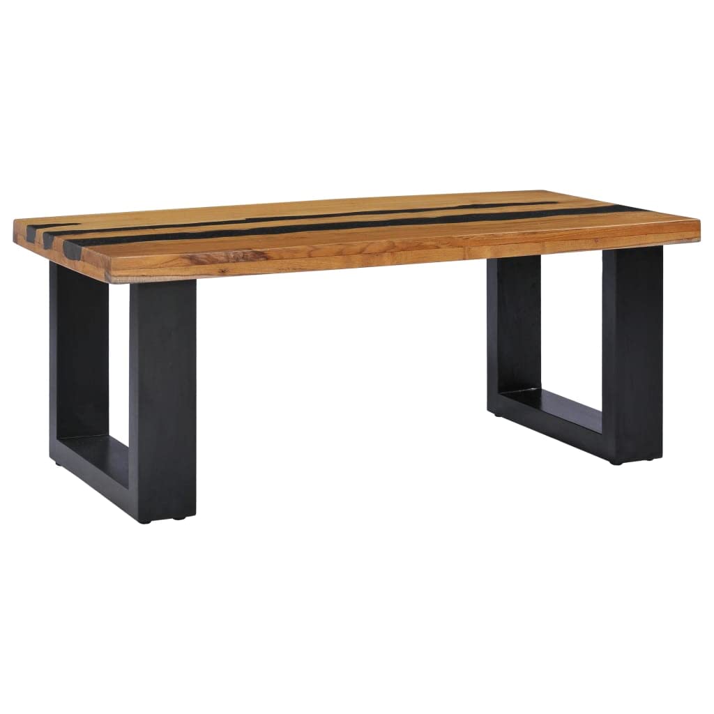 CHARMMA Teak Wood Coffee Table with Lava Stone - 39.3