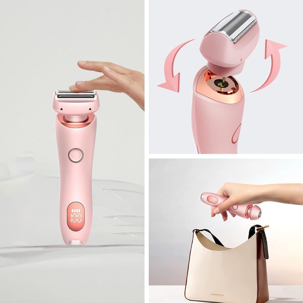 2-in-1 Women's Hair Trimmer & Body Shaver - Waterproof Electric Razor for Women with 2 Removable Heads, Wet/Dry Use, Portable Hair Removal for Legs, Underarms, Bikini Line & Sensitive Skin - Perfect for Travel, Gym & Home Use