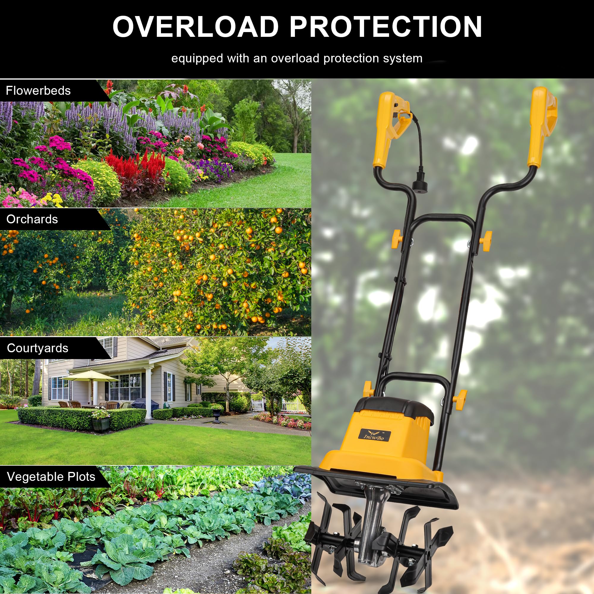 8.5AMP 12-Inch Electric Garden Tiller Cultivator - 360 RPM Corded Rototiller with 8-Inch Tilling Depth & LT-201D Socket for Soil Cultivation, Weeding & Landscaping | Perfect for Home Gardens, Flower Beds & Vegetable Patches