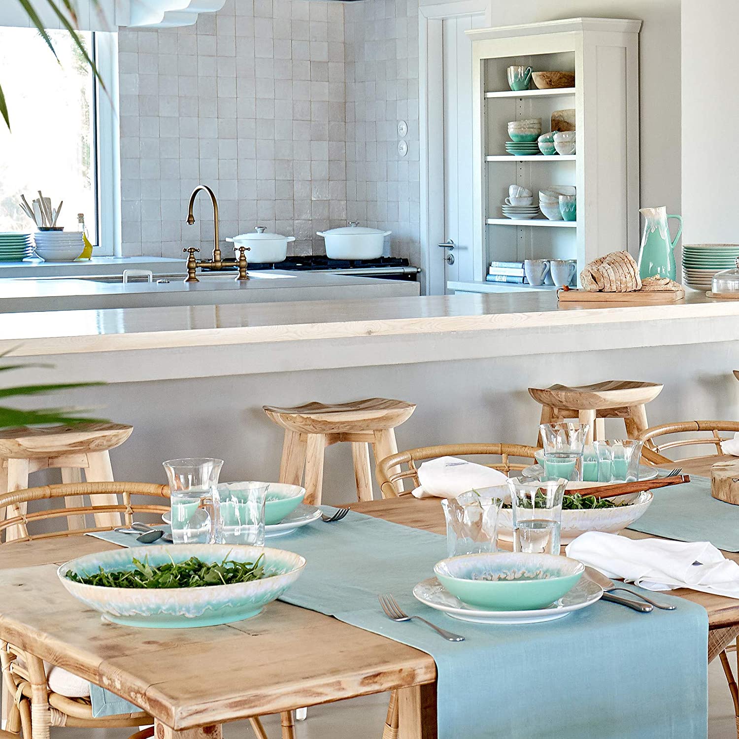 Casafina Taormina Collection 13.25-inch Stoneware Ceramic Pasta Bowl & Serving Dish in Aqua Blue - Perfect for Italian Meals, Family Dinners & Entertaining Guests