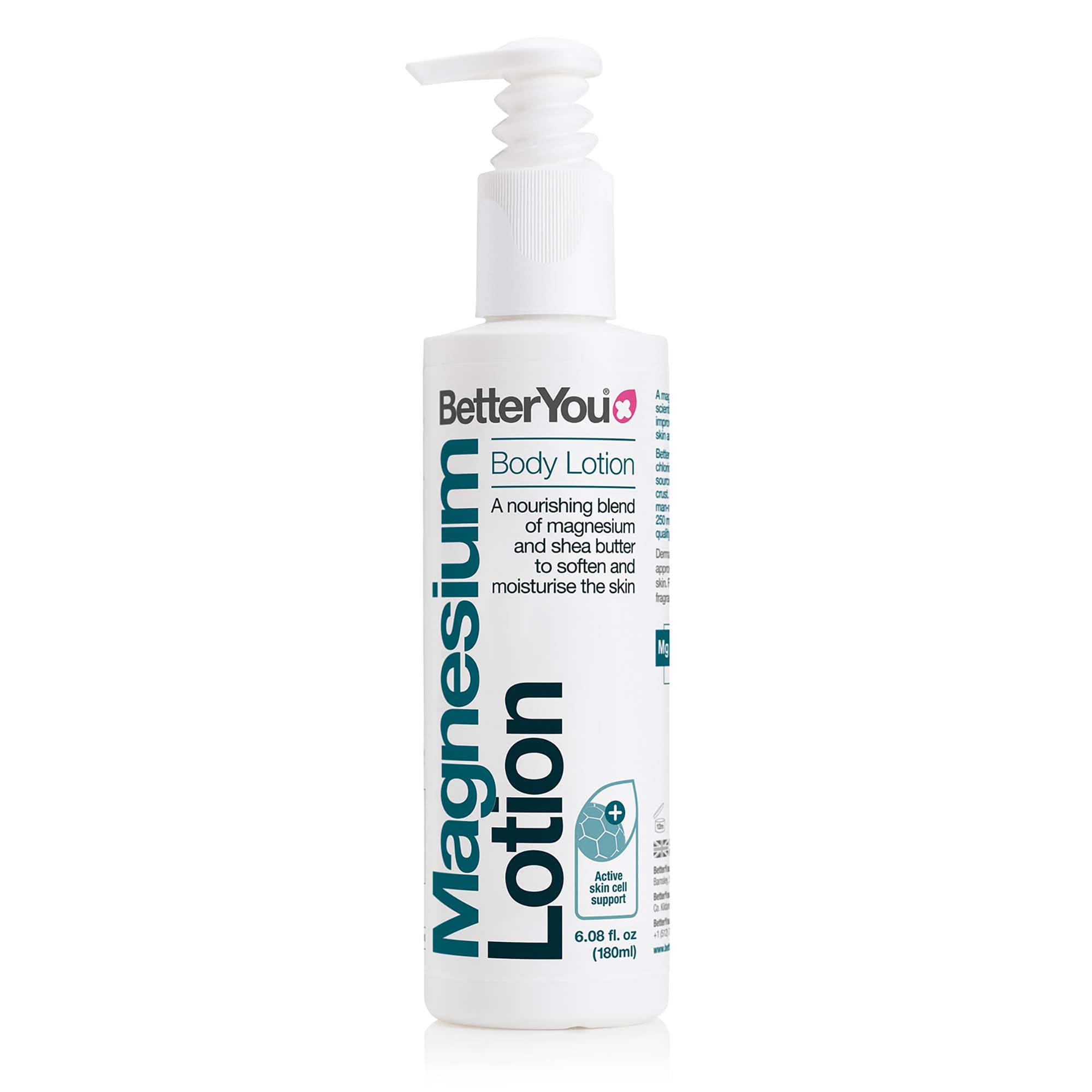BetterYou Magnesium Body Lotion with Shea Butter - 6.08 oz Moisturizing Cream for Dry Skin, Muscle Relaxation & Stress Relief - Lightweight, Nourishing Formula for Daily Use at Home, Gym or Before Bed