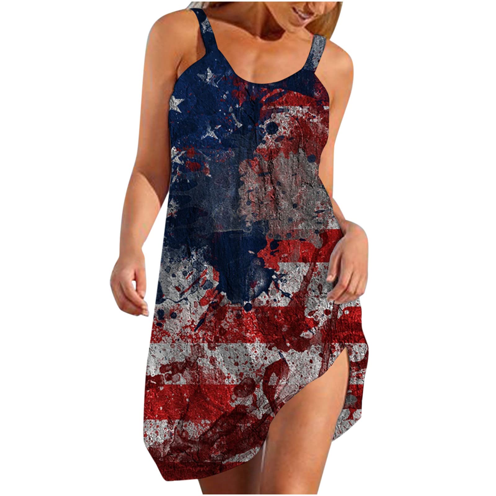 Women's Summer Casual Sleeveless Spaghetti Strap Mini Sun Dress - Flowy Pleated Beach Dress for Vacation, Pool Party & Outdoor Activities