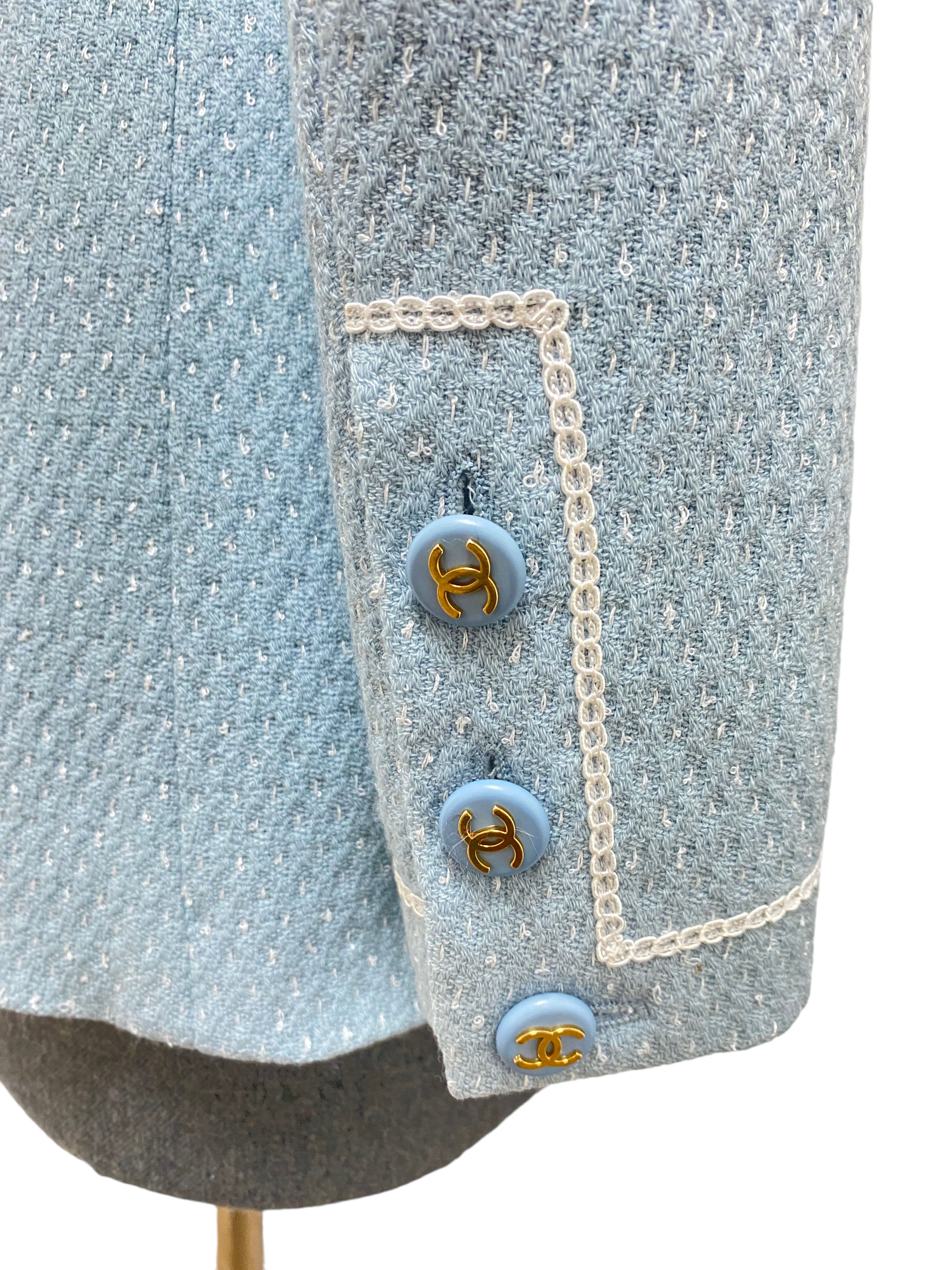 Chanel Baby Blue Jacket Women's Size S - Luxury Tweed Coat for Spring & Fall Fashion | Perfect for Office, Date Night & Special Occasions