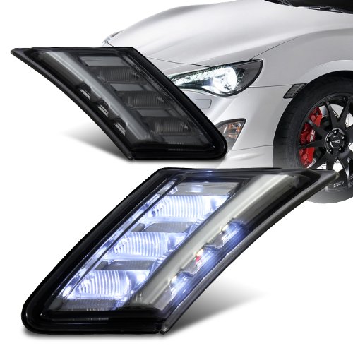 EPARTS Smoke Lens White LED Front Bumper Side Marker Parking Lights Pair Compatible with 2013-2019 Subaru BRZ - Upgrade Your Car's Style & Safety for Night Driving