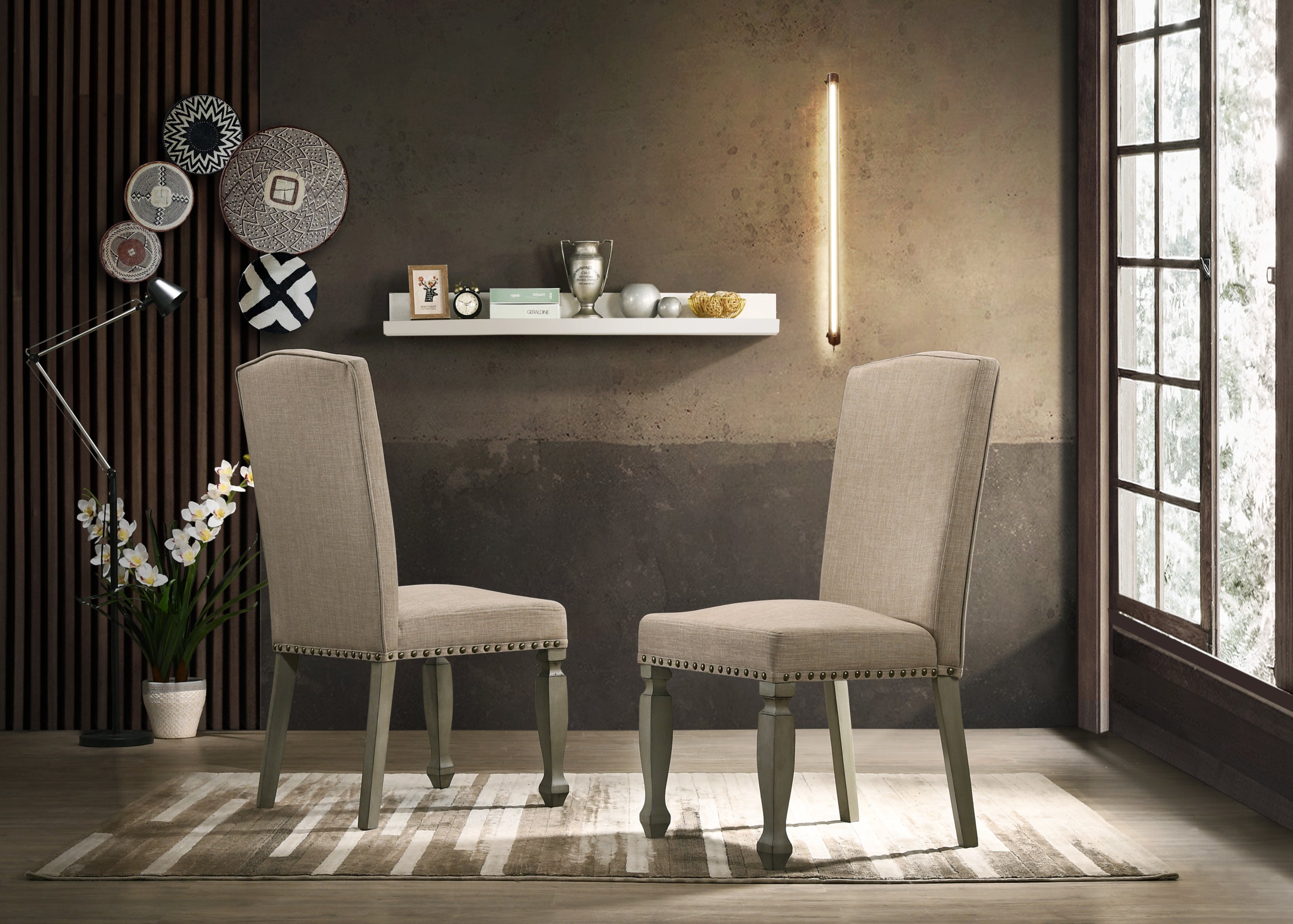 Breda Antique Gray Finish Upholstered Nailhead Dining Chairs - Set of 2 for Kitchen, Dining Room & Home Decor | Elegant Vintage Style Seating