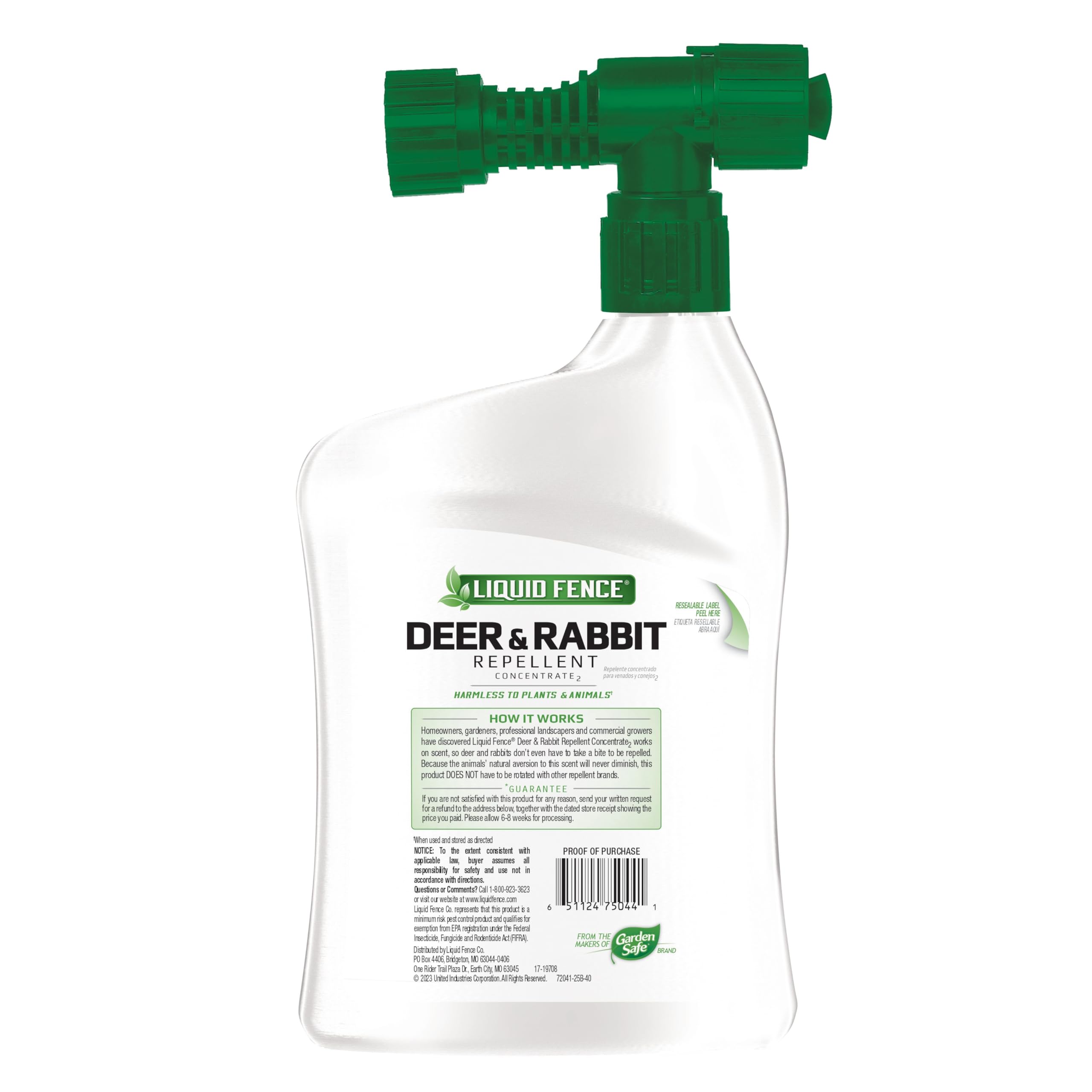 Liquid Fence Deer and Rabbit Repellent Concentrate - 32 oz Hose-End Sprayer - Natural Animal Repellent for Gardens, Lawns, and Landscapes - Protect Plants from Deer, Rabbits, and Other Pests