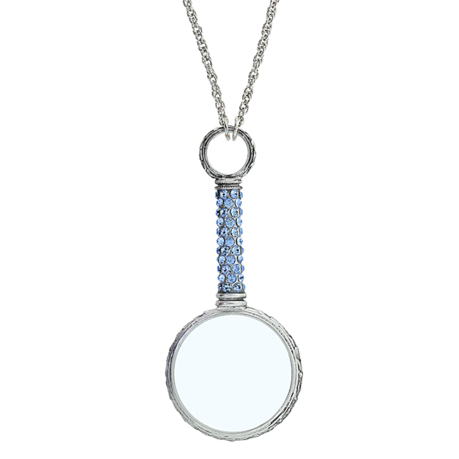1928 Jewelry Pewter Crystal Magnifying Glass Necklace - 30mm Lens with 2-3X Magnification Power - Perfect for Reading, Jewelry Appraisal & Hobbyists
