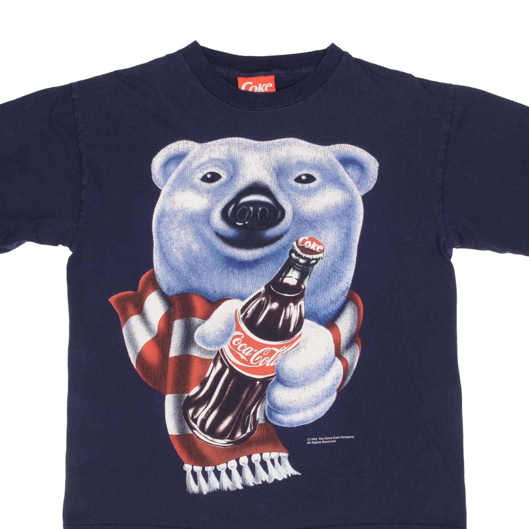 Vintage Coca Cola Polar Bear Graphic T-Shirt 1995 - Large Size, Made in USA - Perfect for Casual Wear, Collectors & Retro Fashion Lovers