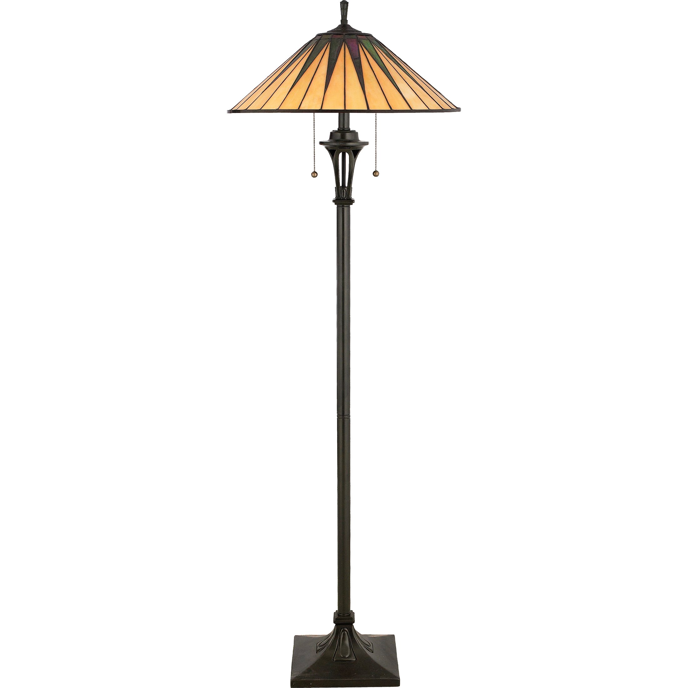Quoizel Gotham 2-Light Vintage Bronze Floor Lamp with Handcrafted Tiffany Glass in Rich Ebony & Yellow - Traditional Style Desk Lamp with Multicolored Glass & Durable Resin Base - Perfect for Living Room, Study, or Office Decor