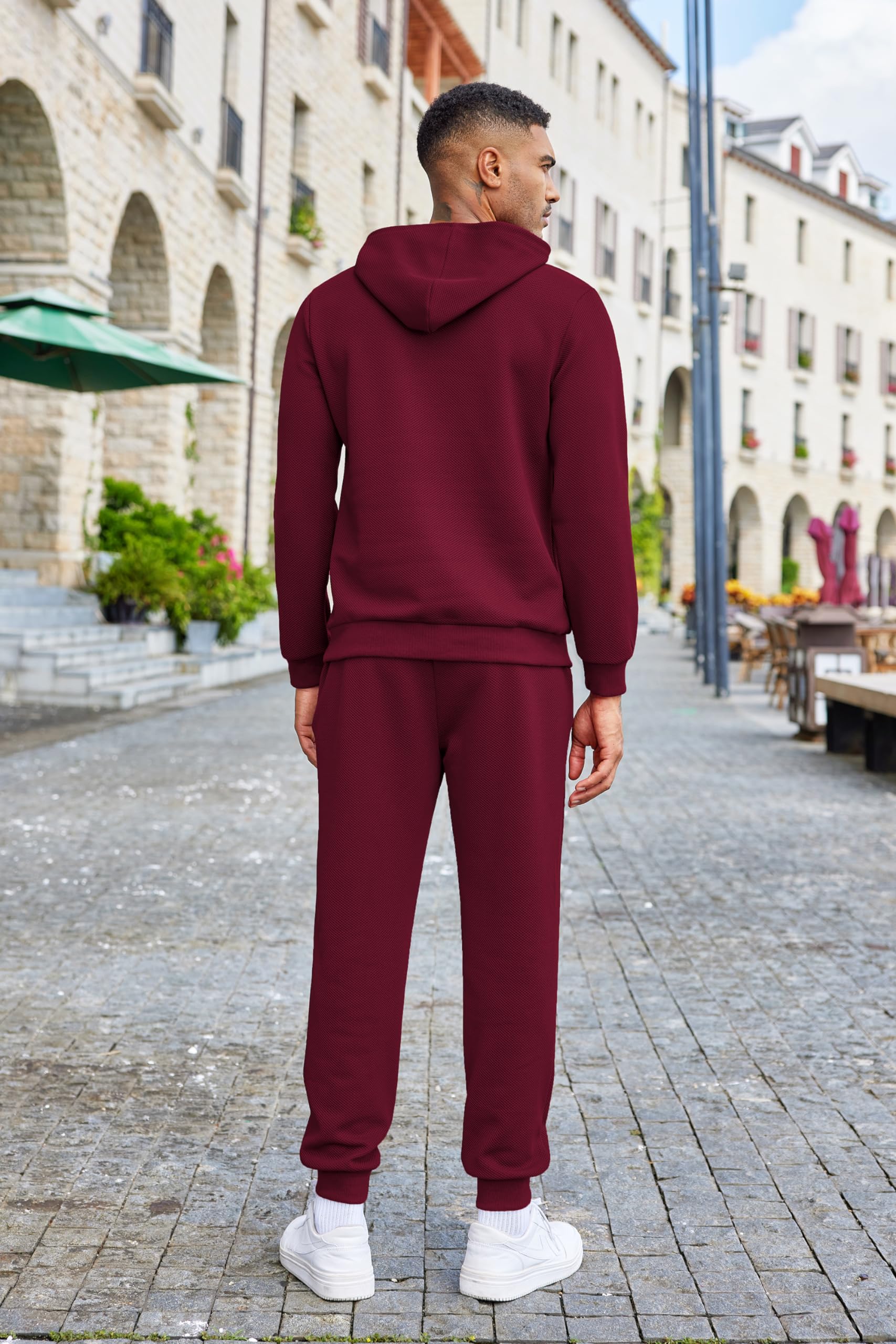 COOFANDY Men's 2-Piece Waffle Hoodie Sweatsuit Set - Soft Fleece Jogging Suit for Men, Athletic Tracksuit for Gym, Running & Casual Wear