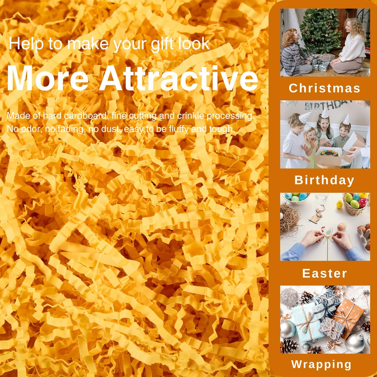 Nyvexon Crinkle Cut Shredded Paper - 4.5oz Orange Gift Basket & Box Filler for Christmas, Wedding, Birthday Decorations | Perfect for Party Packing, Craft Projects & Home Decor Scenes