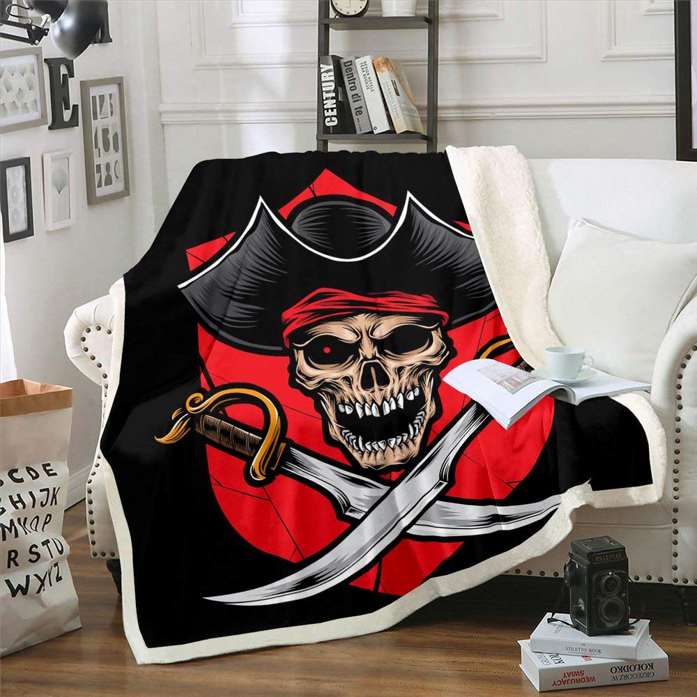 Red Chief of Horde Knife & Dagger Flannel Throw Blanket - 90x90 Inch Soft Cozy Blanket for Couch, Sofa, Bed - Gothic Skull with Hat Design - Perfect for Living Room, Dorm, Camping & Movie Nights