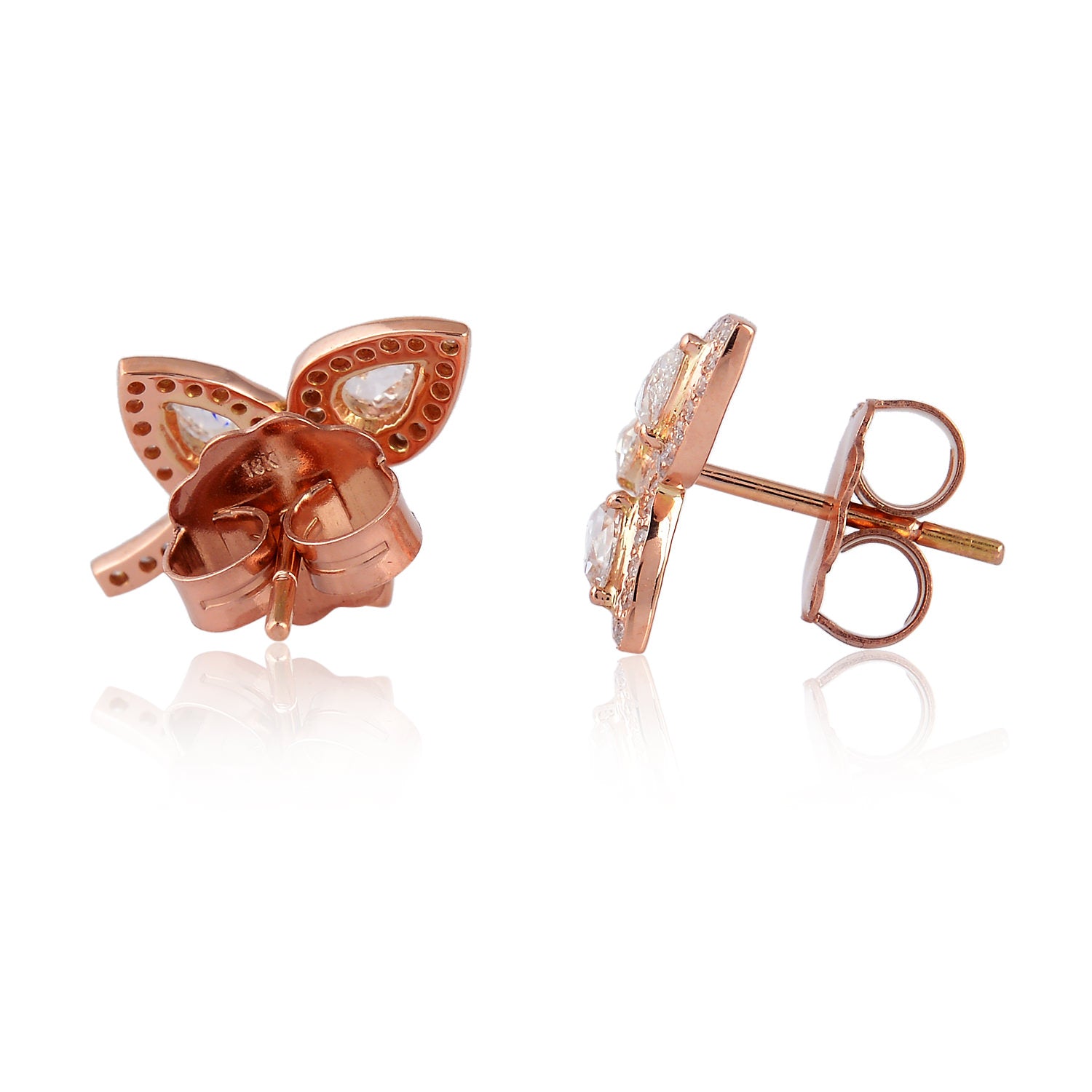 18K Rose Gold Leaf Stud Earrings with Rose Cut Diamond - Elegant Dainty Jewelry for Women, Perfect for Weddings, Anniversaries & Everyday Wear