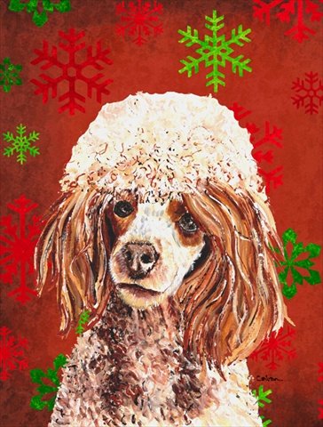 PatioPlus Red Miniature Poodle Holiday Flag with Snowflakes Design - 12x18 Inch Outdoor Garden Decoration for Christmas, Winter & Seasonal Yard Decor