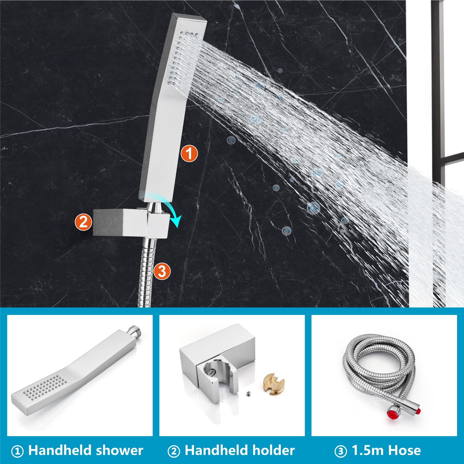 Midanya Wall Mount Bathtub Faucet with Handheld Shower - Waterfall Tub Filler Single Handle Bathroom Mixer Tap - Polish Chrome Finish - Perfect for Spa, Hotel & Luxury Home Bathrooms