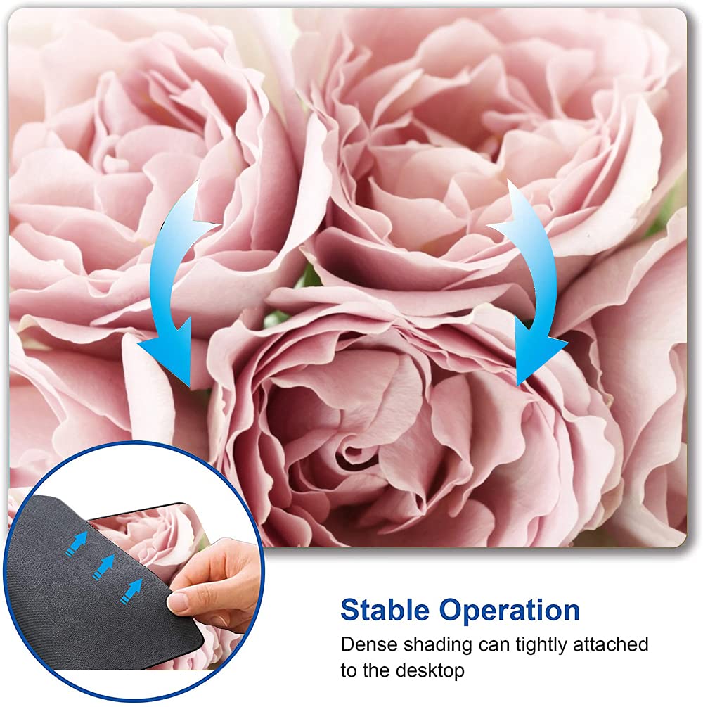 Floral Mouse Pad for Women - Pink Roses Design, Non-Slip Rubber Base, Waterproof Square Mouse Mat for Office & Laptop Computers | Perfect for Home, Office, and Gaming Setups