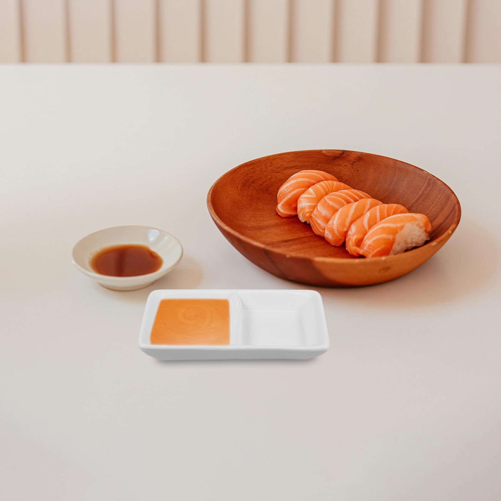 Hemoton 5-Inch White Ceramic Appetizer Serving Tray with 2 Compartments - Perfect for Chips, Dips, Sauces, Snacks, Salt, Vinegar, Sugar & Spices - Ideal for Parties, Entertaining & Kitchen Organization