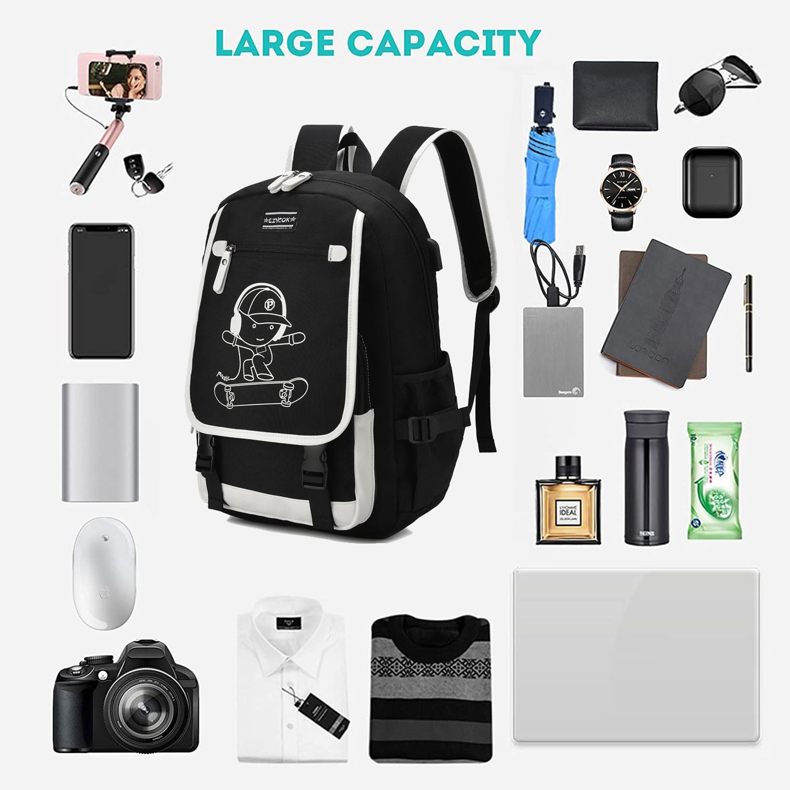 Kids School Backpack with Luminous Anime Design - Lightweight Skateboard Backpack for Teen Boys & Girls, College Laptop Bookbag - Perfect for School, Travel & Daily Use