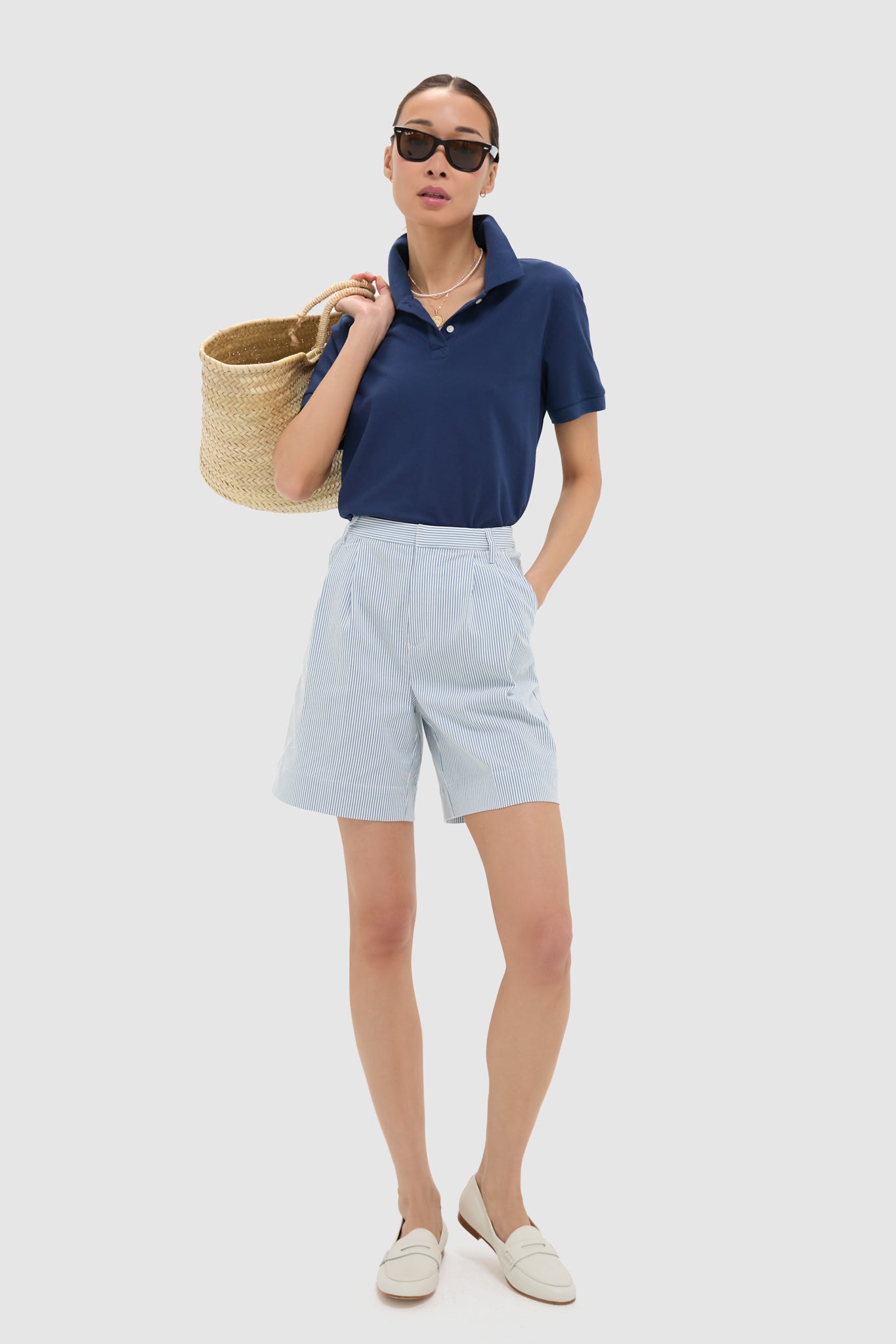 Blue Stretched Stripe Bedford Cord Felix Shorts - Stylish Casual Wear for Men | Perfect for Summer Outings, Beach Trips & Relaxing Weekends