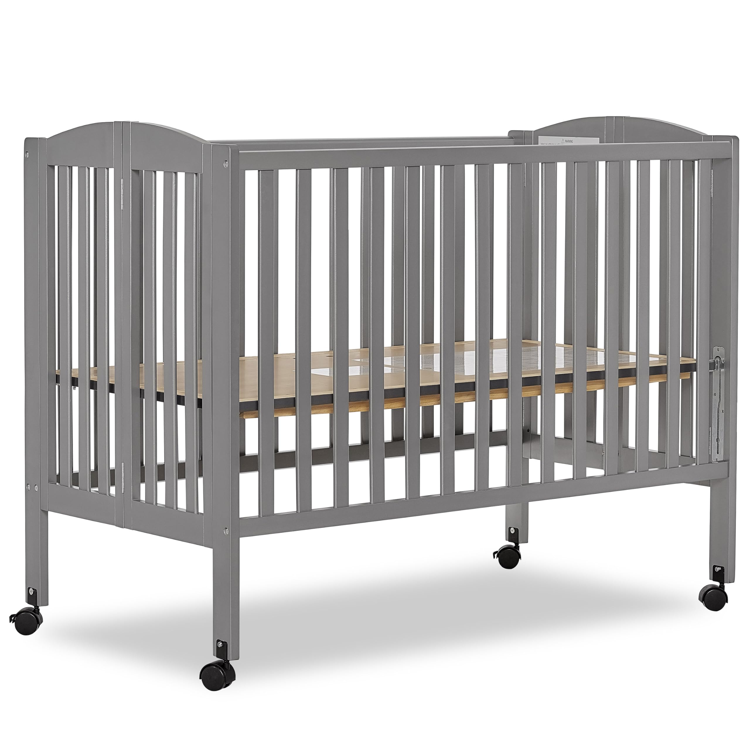 Dream On Me Full Size 2-in-1 Folding Stationary Baby Crib with Locking Wheels & Teething Guard - Steel Grey, Non-Toxic Finish, Space-Saving Foldable Design for Nursery or Travel Use