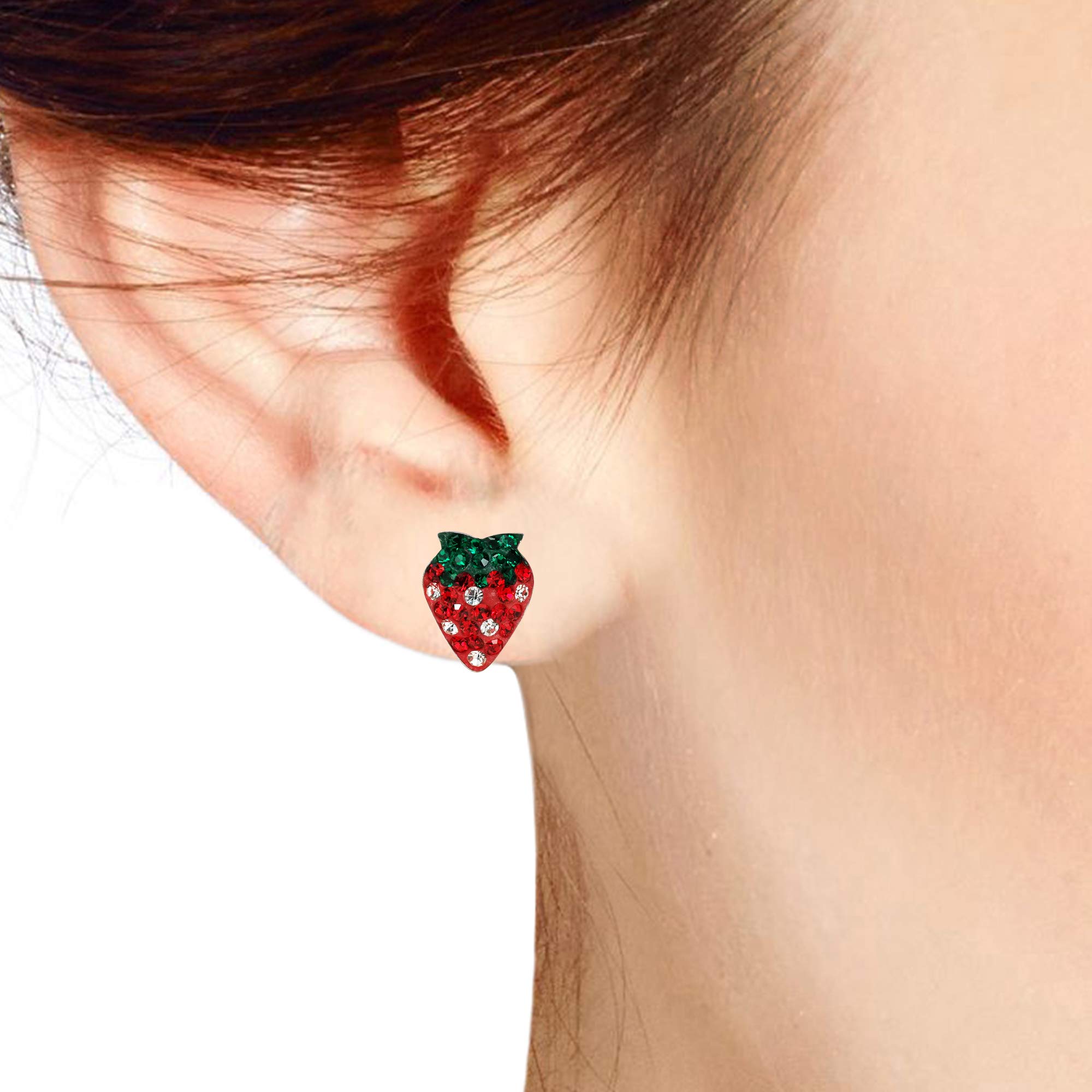 AeraVida Strawberry Sensation Cubic Zirconia .925 Sterling Silver Stud Earrings | Dainty Fruit Jewelry for Women | Perfect Gift for Birthdays, Valentine's Day & Everyday Wear