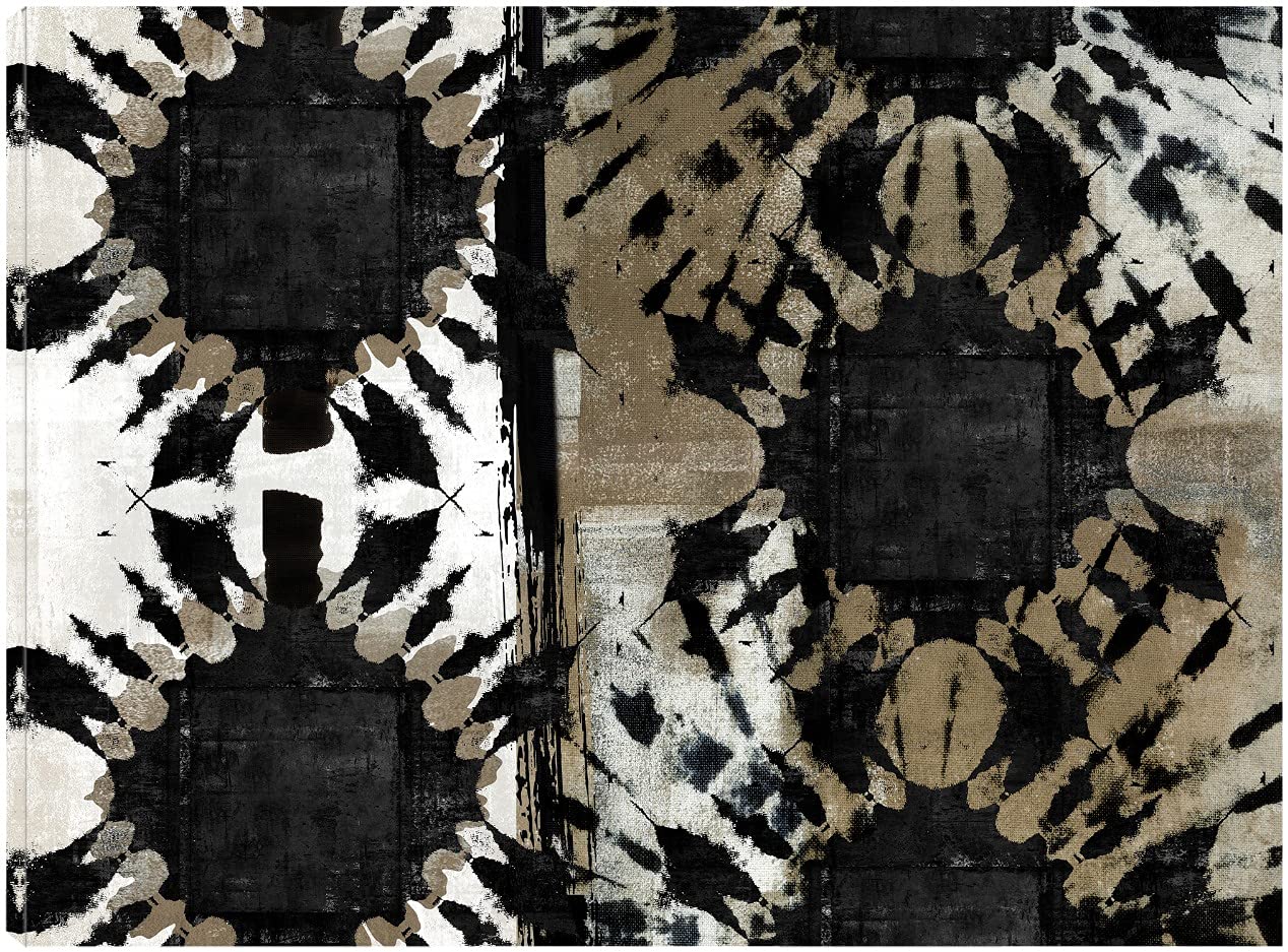 Tribal Flower Neutral Horizontal Canvas Wall Art - 32x24 Inch Ready to Hang Painting for Living Room, Bedroom, Office Decor - Handmade by Artist Nikki Chu - Perfect for Boho, Modern & Farmhouse Interior Design Styles