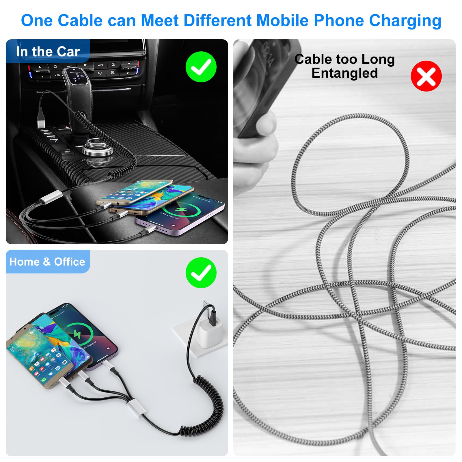 5-in-1 Multi Charging Cable - USB A & USB C to Lightning/USB C/Micro USB Fast Charging Cord for iPhone 15/14/13/12/11/X/8 & Android Phones | Data Sync & Apple CarPlay Support | Perfect for Home, Office & Travel (Black)
