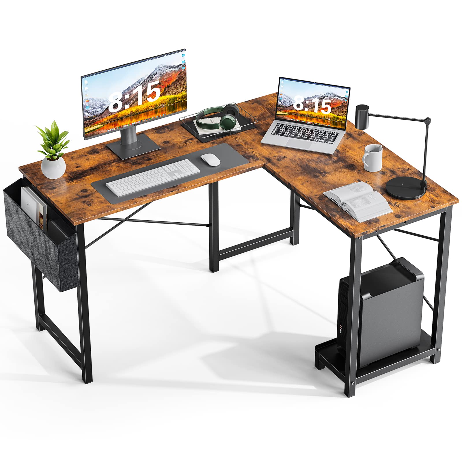 49 Inch L-Shaped Computer Desk with Storage & Hook - Modern Gaming & Office Desk for Home, Bedroom - Perfect for Small Spaces & Multi-Monitor Setups