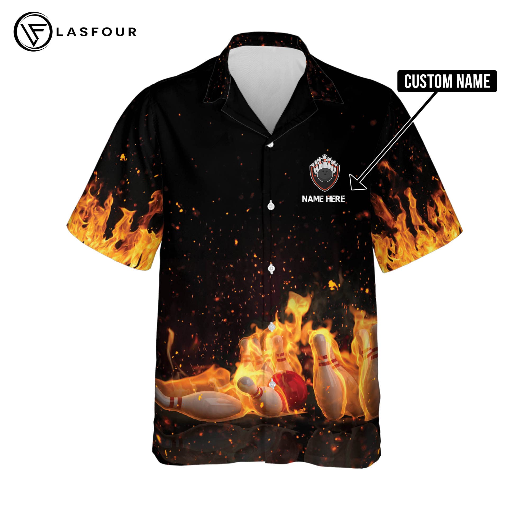 LASFOUR Men's Bowling Shirts - Short Sleeve Hawaiian Button-Down Shirts for Team Uniforms & Funny Custom Designs - Perfect for Bowling Leagues, Tournaments & Casual Wear