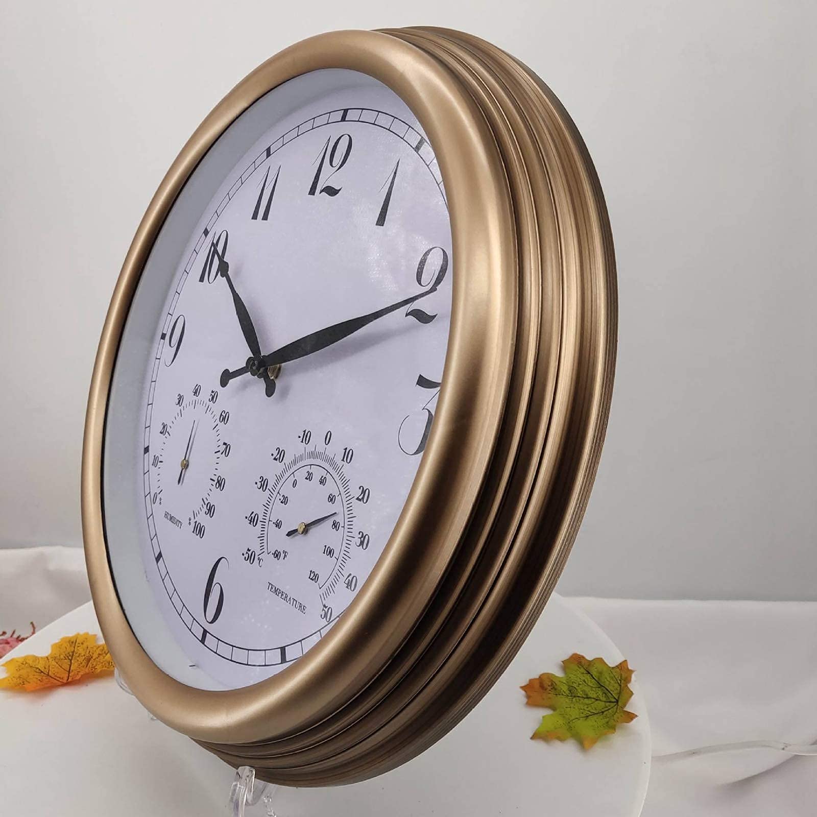 15 Inch Waterproof Outdoor Garden Wall Clock with Thermometer & Hygrometer - Retro Style Weatherproof Clock for Patio, Backyard, and Exterior Decor