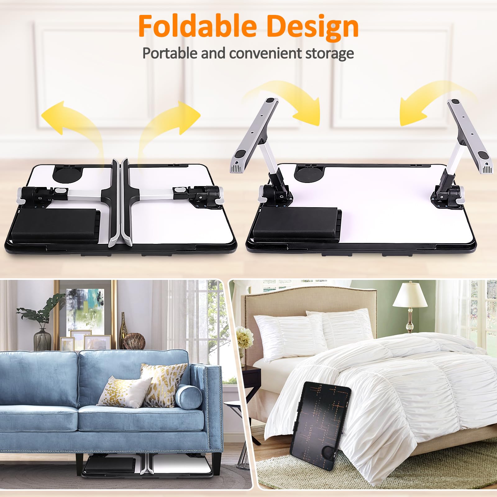 Adjustable Folding Lap Desk for Bed & Sofa - Portable Laptop Stand with Storage Drawer, Cup Holder & Bookstand - Perfect for Working, Eating, Writing in Bed, Couch or Floor (Home Office & Study Essential)