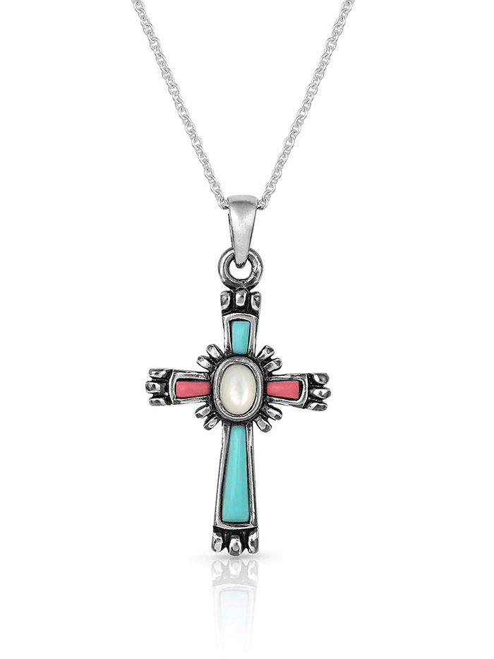Montana Silversmiths NC4911 Women's Faith Beaming Cross Pendant Necklace in Sterling Silver with Multicolor Gemstones - Perfect for Church, Weddings & Everyday Spiritual Jewelry