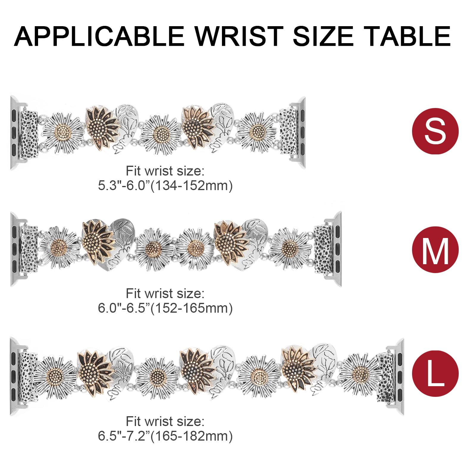 Stretchy Metal Apple Watch Bands Compatible with 38mm 40mm 41mm 42mm 44mm 45mm 49mm - Women's Fashion Elastic Sunflower Heart Design Stainless Steel Wristband for iWatch Series 9/8/7/6/5/4/3/2/SE - Perfect for Workouts, Office Wear & Everyday Fashion Accessories