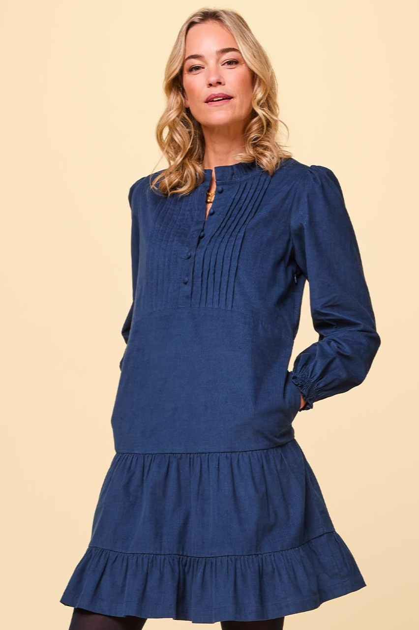 Stylish Women's Corduroy Mini Dress in Navy Blue | Casual Fall Outfit for Brunch, Dates & Shopping